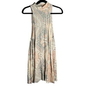 Free People Pink and Gray Paisley High Neck Sleeveless Dress Size Small